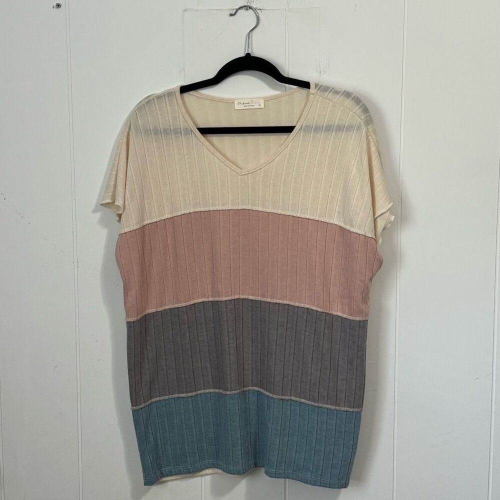 Perfect Peach Ribbed Color Block T-Shirt‎ XL preppy boutique southern